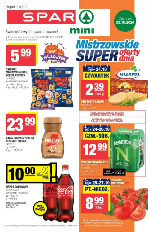 SPAR - gazetka promocyjna Gazetka Spar Mini od środy 23.10 do niedzieli 03.11