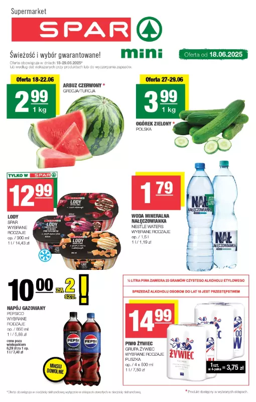 SPAR - gazetka promocyjna Gazetka Spar Mini od środy 18.06 do niedzieli 29.06