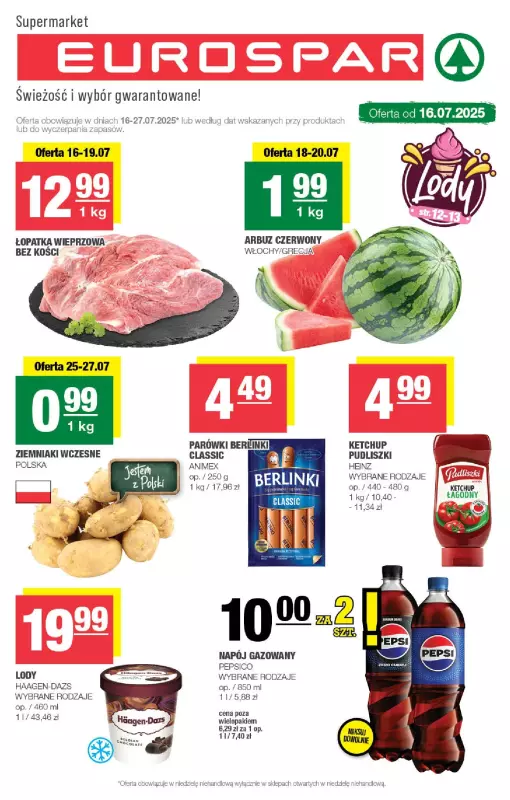 SPAR - gazetka promocyjna Gazetka Eurospar od środy 16.07 do niedzieli 27.07