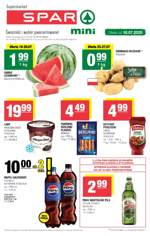 SPAR - gazetka promocyjna Gazetka Spar Mini od środy 16.07 do niedzieli 27.07