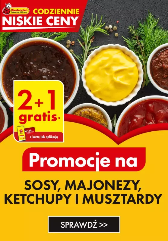 Biedronka - gazetka promocyjna 2+1 GRATIS - sosy, majonezy i ketchupy od środy 24.04 do niedzieli 28.04