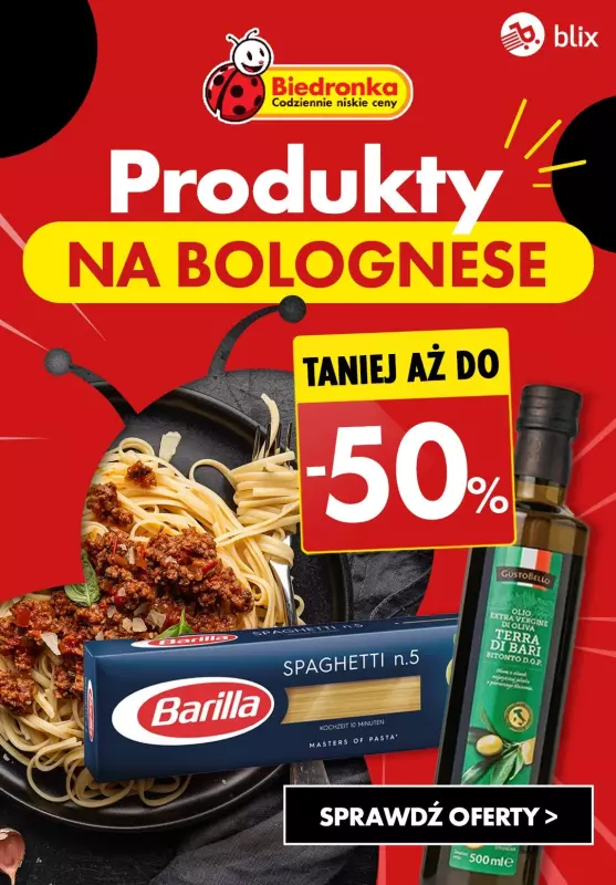 Biedronka - gazetka promocyjna Produkty na BOLOGNESE do -50% od poniedziałku 29.07 do środy 31.07