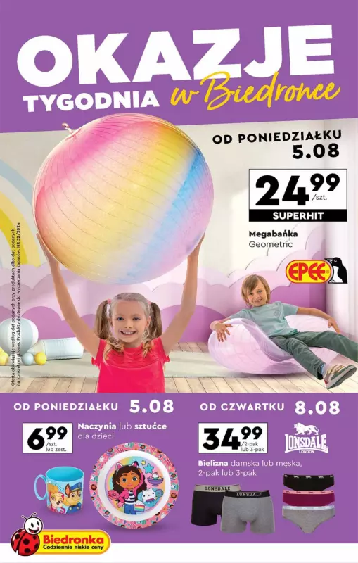 Biedronka - gazetka promocyjna Okazje tygodnia od poniedziałku 05.08 do środy 21.08