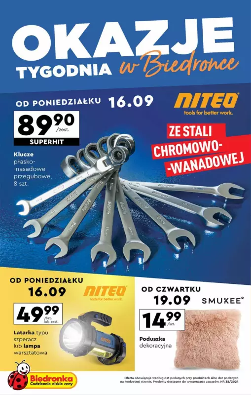 Biedronka - gazetka promocyjna Okazje tygodnia od 16.09 od poniedziałku 16.09 do środy 02.10