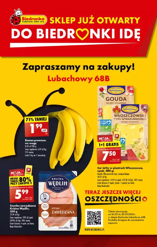 Biedronka - gazetka promocyjna WIELKIE OTWARCIE! LUBACHOWY 68B od piątku 27.09 do soboty 28.09