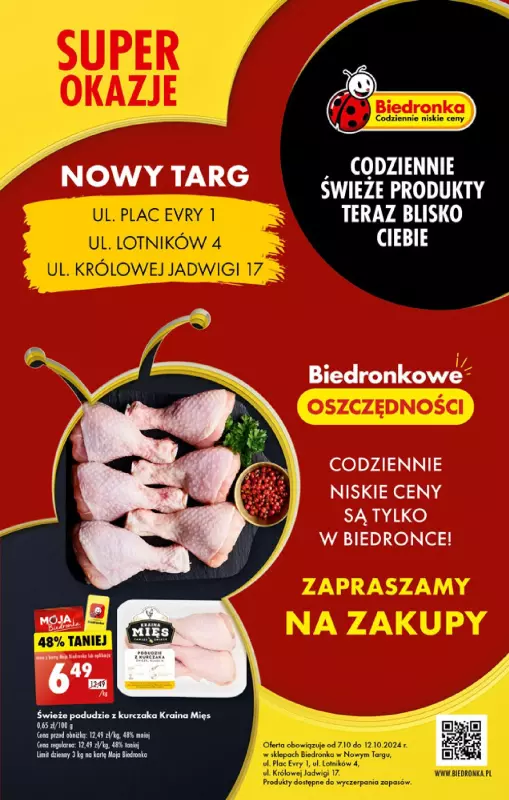 Biedronka - gazetka promocyjna SUPER OKAZJE! NOWY TARG, Plac Evry 1, ul. Lotników 4, ul. Jadwigi 17 od poniedziałku 07.10 do soboty 12.10