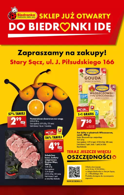 Biedronka - gazetka promocyjna WIELKIE OTWARCIE! STARY SĄCZ, ul. Piłsudskiego 166 od środy 09.10 do soboty 12.10