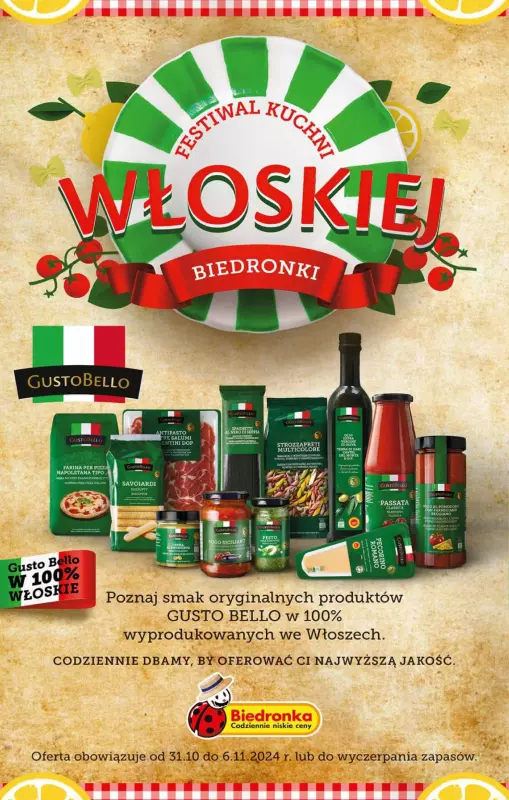 Biedronka - gazetka promocyjna Festiwal Kuchni Włoskiej od czwartku 31.10 do środy 06.11