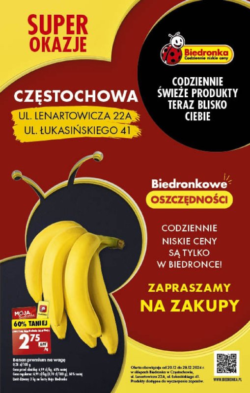 Biedronka - gazetka promocyjna SUPER OKAZJE! CZĘSTOCHOWA,ul. Lenartowicza 22A i Łukasińskiego 41 od piątku 20.12 do soboty 28.12