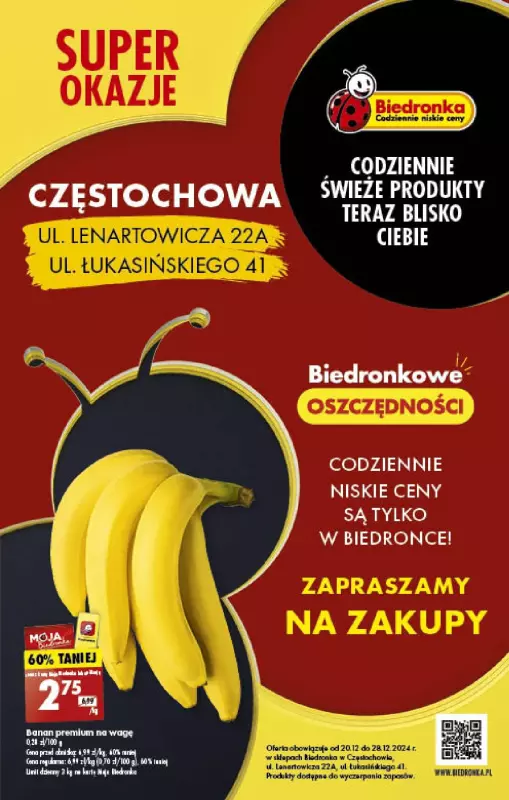 Biedronka - gazetka promocyjna SUPER OKAZJE! CZĘSTOCHOWA,ul. Lenartowicza 22A i Łukasińskiego 41 od piątku 20.12 do soboty 28.12