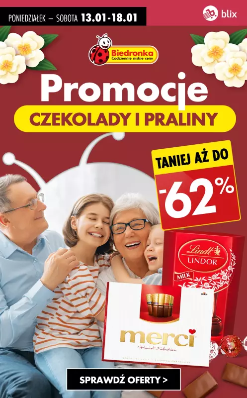 Biedronka - gazetka promocyjna Promocje na CZEKOLADY i PRALINY do -62% od poniedziałku 13.01 do soboty 18.01