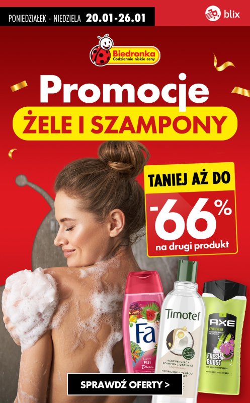 Biedronka - gazetka promocyjna ŻELE pod prysznic i SZAMPONY do -66% od poniedziałku 20.01 do niedzieli 26.01