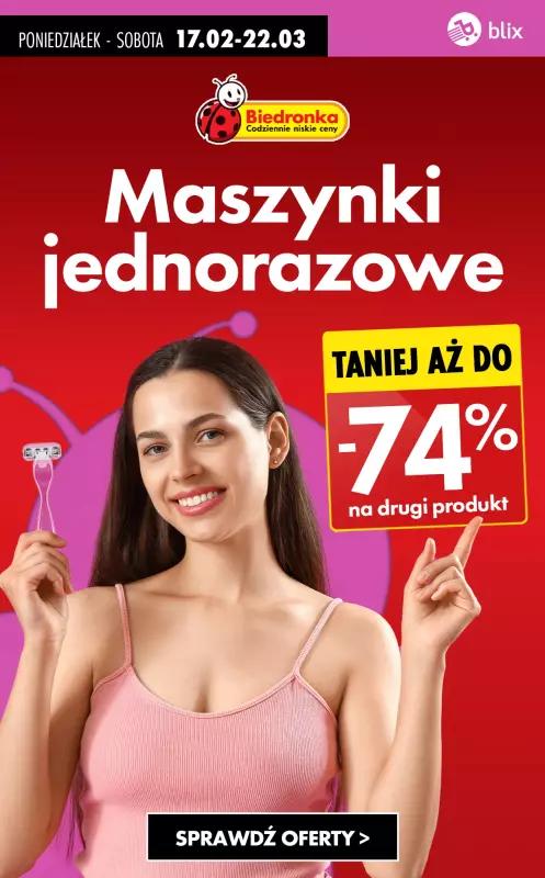 Biedronka - gazetka promocyjna Maszynki jednorazowe do golenia - zobacz promocje! od poniedziałku 17.03 do soboty 22.03