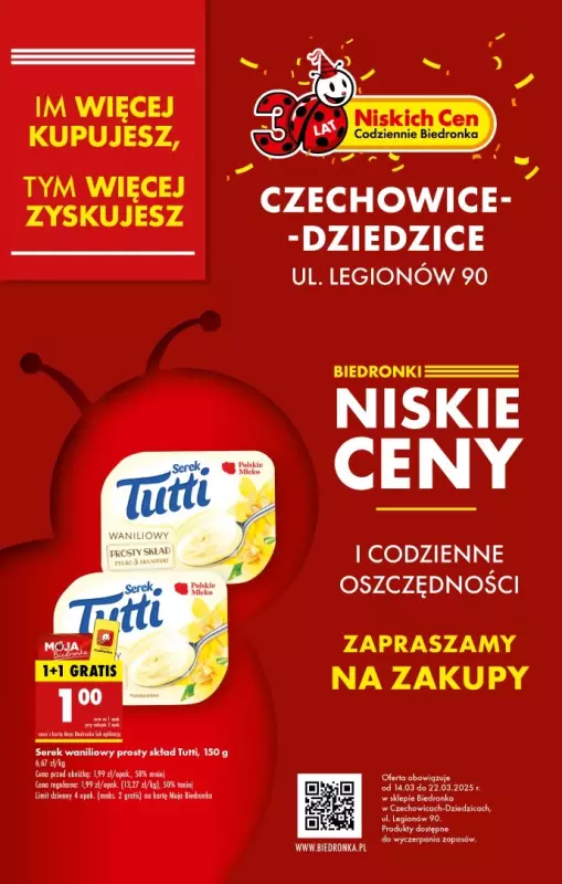 Biedronka - gazetka promocyjna BIEDRONKI NISKIE CENY! CZECHOWICE - DZIEDZICE, ul. Legionów 90 od wtorku 18.03 do soboty 22.03