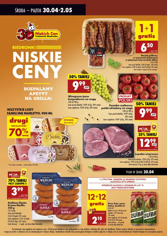 Biedronka - gazetka promocyjna BIEDRONKI NISKIE CENY! od środy 30.04 do piątku 02.05