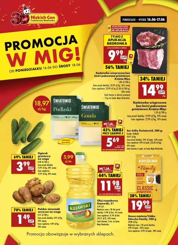 Biedronka - gazetka promocyjna Promocja w mig! od poniedziałku 16.06 do środy 18.06