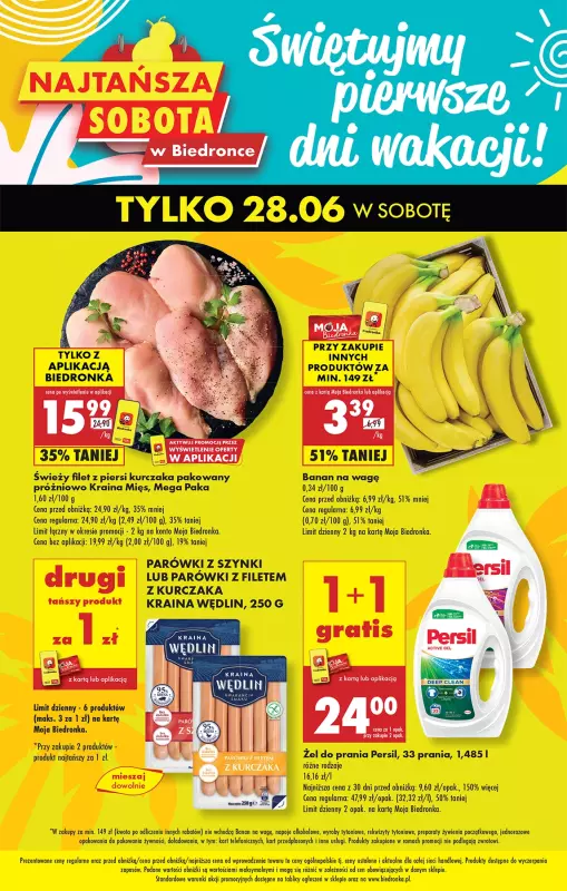 Biedronka - gazetka promocyjna Najtańsza sobota od soboty 28.06 do soboty 28.06