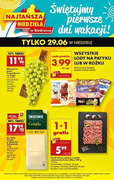 Biedronka - gazetka promocyjna Najtańsza niedziela od niedzieli 29.06 do niedzieli 29.06