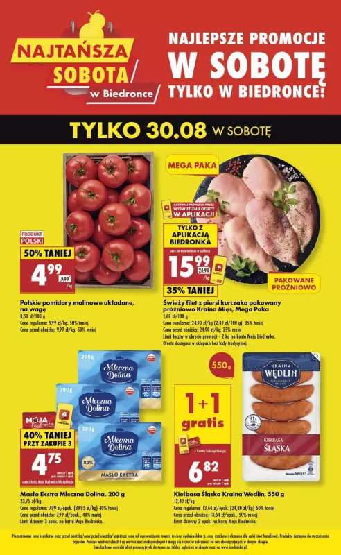Biedronka - gazetka promocyjna Najtańsza sobota od soboty 30.08 do soboty 30.08