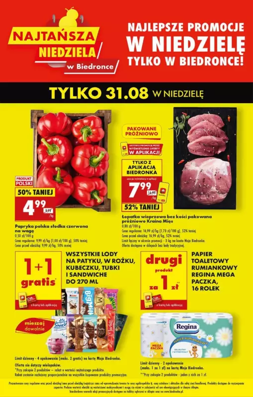 Biedronka - gazetka promocyjna Najtańsza niedziela od niedzieli 31.08 do niedzieli 31.08
