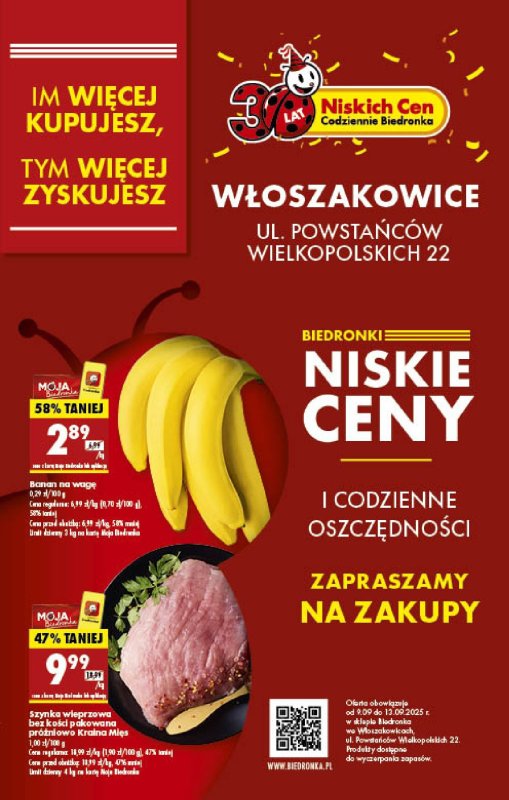 Biedronka - gazetka promocyjna NISKIE CENY W BIEDRONCE, WŁOSZAKOWICE, Powstańców Wielkopolskich 22! od wtorku 09.09 do soboty 13.09