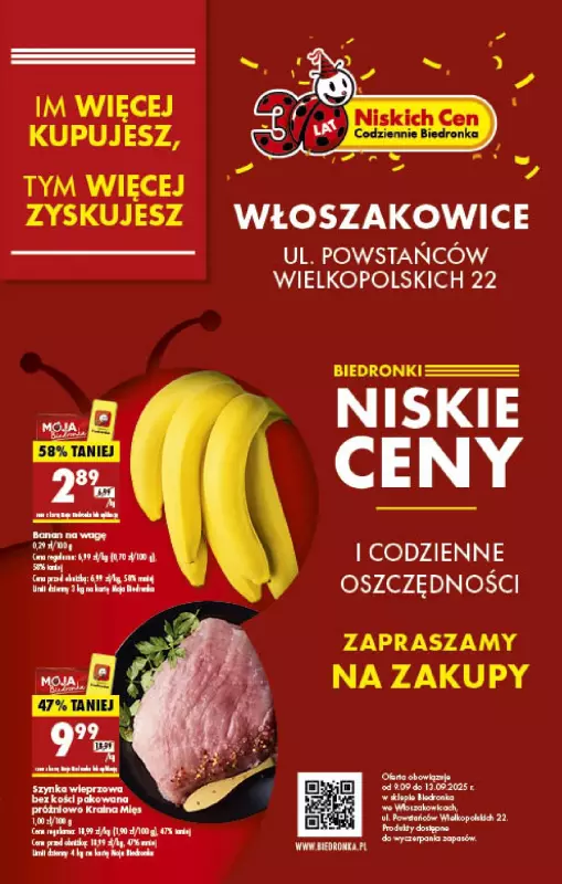 Biedronka - gazetka promocyjna NISKIE CENY W BIEDRONCE, WŁOSZAKOWICE, Powstańców Wielkopolskich 22! od wtorku 09.09 do soboty 13.09