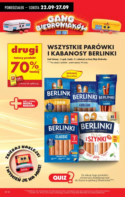 Biedronka - gazetka promocyjna Od poniedziałku od poniedziałku 22.09 do niedzieli 28.09 - strona 22