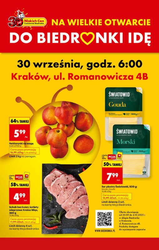 Biedronka - gazetka promocyjna BIEDRONKA WIELKIE OTWARCIE! KRAKÓW, ul. Romanowicza 4B od wtorku 30.09 do soboty 04.10