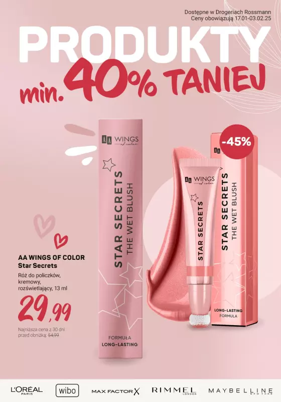 Rossmann - gazetka promocyjna Produkty min. 40% taniej od czwartku 30.01 do poniedziałku 03.02