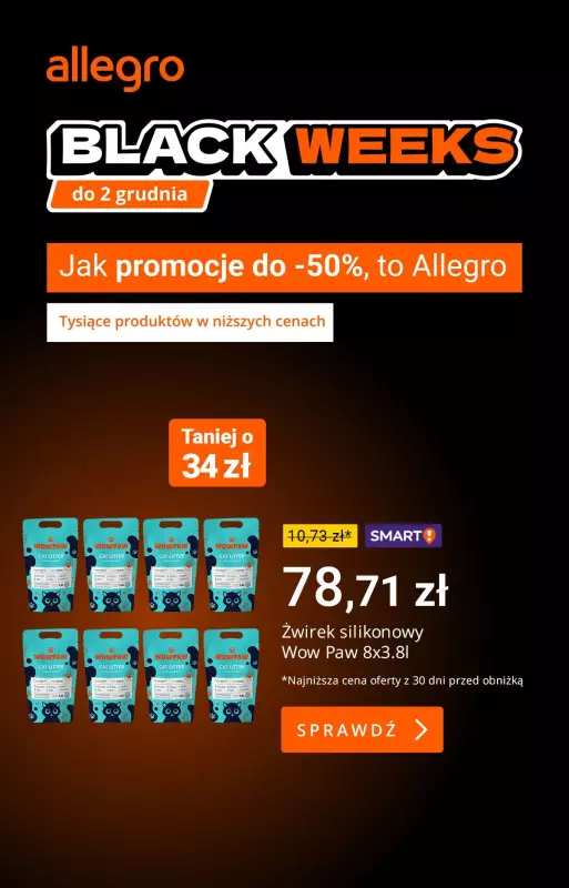 Allegro - gazetka promocyjna Produkty dla zwierzaków z rabatami od poniedziałku 11.11 do środy 13.11