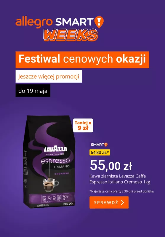 Allegro - gazetka promocyjna Kawa, napoje, słodycze i przekąski w supercenach od poniedziałku 12.05 do środy 14.05