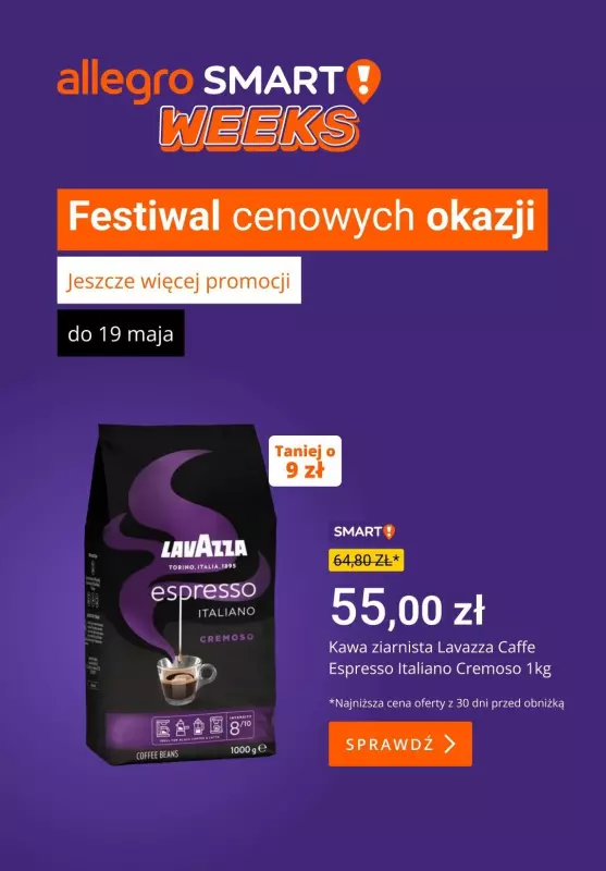 Allegro - gazetka promocyjna Kawa, napoje, słodycze i przekąski w supercenach od poniedziałku 12.05 do środy 14.05