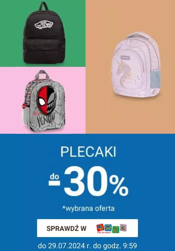 Smyk - gazetka promocyjna Do -30% na plecaki od środy 24.07 do poniedziałku 29.07