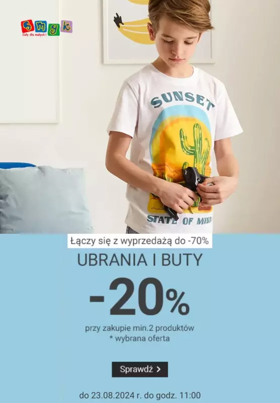 Smyk - gazetka promocyjna Ubrania i buty -20% taniej od czwartku 22.08 do piątku 23.08