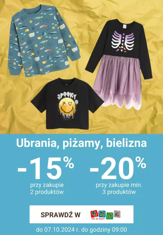 Smyk - gazetka promocyjna Do -20% extra na piżamy, ubrania i bieliznę od wtorku 22.10 do wtorku 22.10