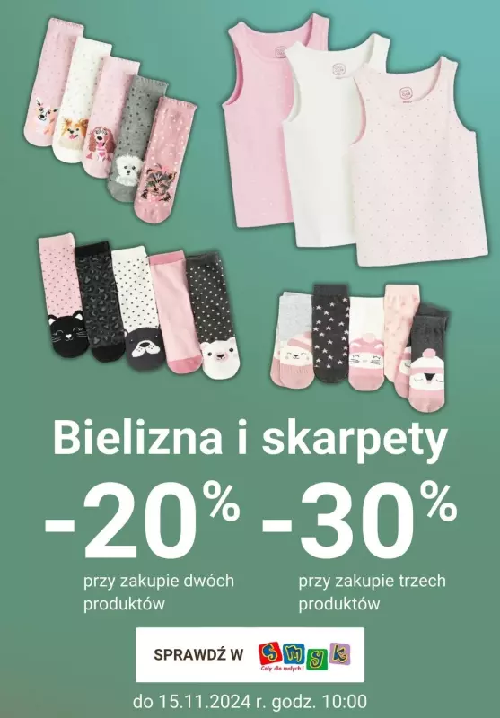 Smyk - gazetka promocyjna Do -30% na bieliznę i skarpety od czwartku 14.11 do piątku 15.11