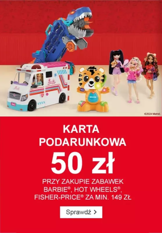 Smyk - gazetka promocyjna Kup produkty Matell, a dostaniesz 50 zł na kartę podarunkową od poniedziałku 02.12 do wtorku 31.12