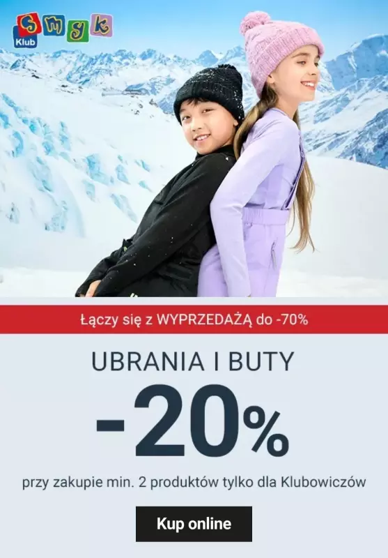 Smyk - gazetka promocyjna -20% extra do wyprzedaży ubrań od środy 29.01 do poniedziałku 03.02