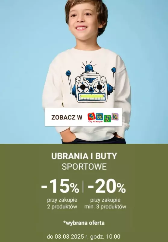 Smyk - gazetka promocyjna Dodatkowe rabaty na ubrania od środy 26.02 do poniedziałku 03.03