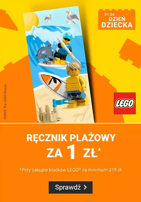 Smyk - gazetka promocyjna LEGO: ręcznik plażowy za 1 zł przy zakupach od poniedziałku 05.05 