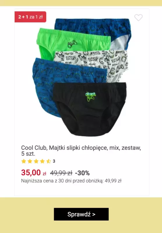 Smyk - gazetka promocyjna Bielizna, piżamy i czapki z daszkiem: 2+1 za 1 zł   - strona 3