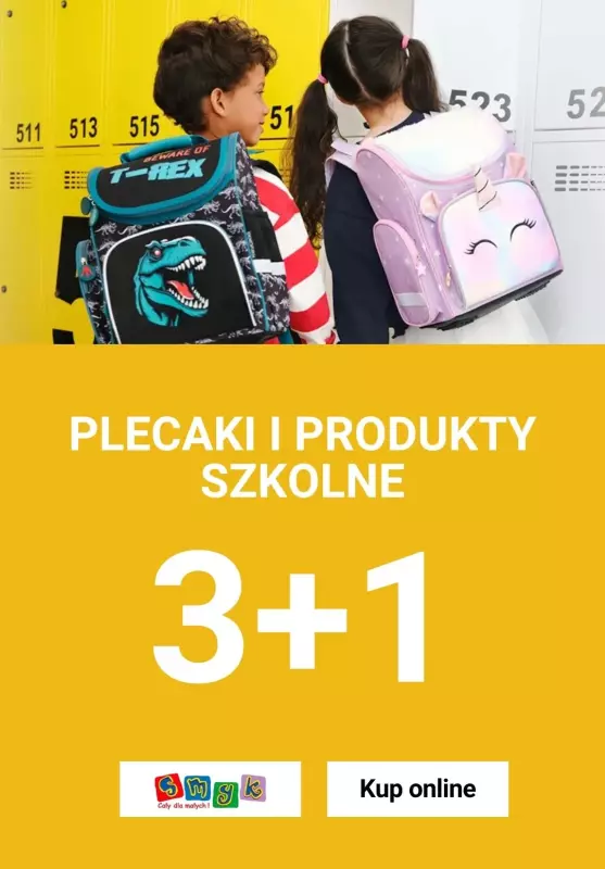 Smyk - gazetka promocyjna Plecaki i produkty szkolne 3+1 za 1 zł od czwartku 17.07 do soboty 19.07