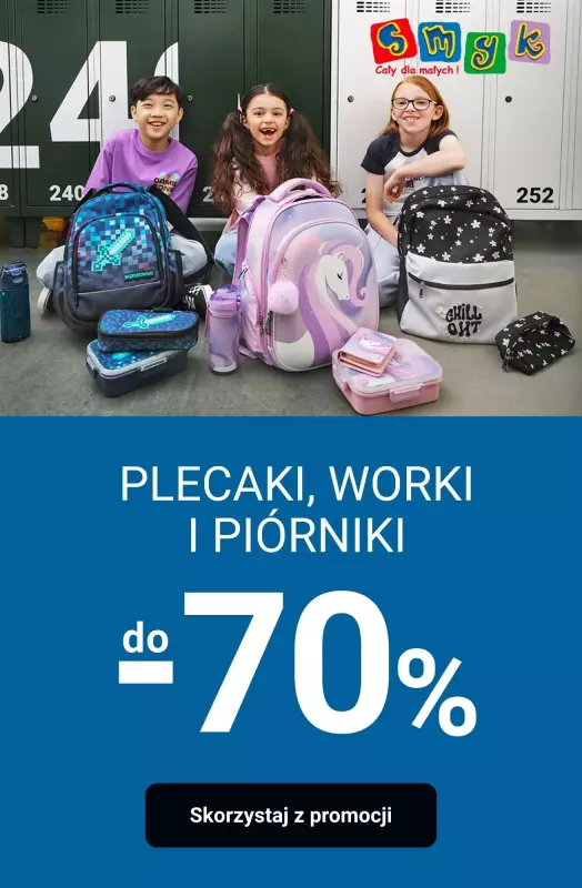 Smyk - gazetka promocyjna Do -70% na plecaki, worki i piórniki od środy 27.08 do wtorku 30.09