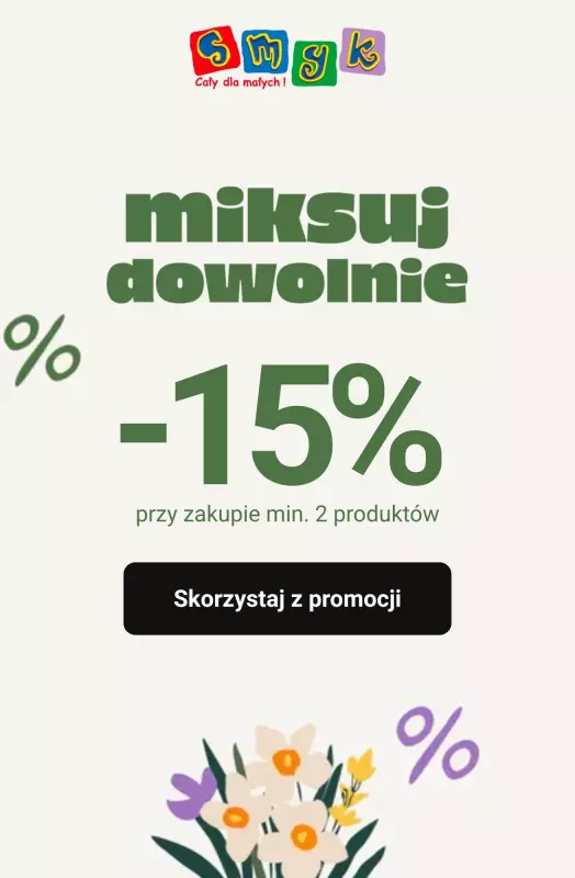 Smyk - gazetka promocyjna -15% przy zakupie min. 2 produktów - miksuj dowolnie! od piątku 12.09 do poniedziałku 15.09