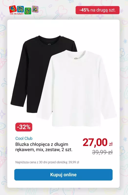 Smyk - gazetka promocyjna Ubrania i buty: -45% na drugi tańszy produkt   - strona 2
