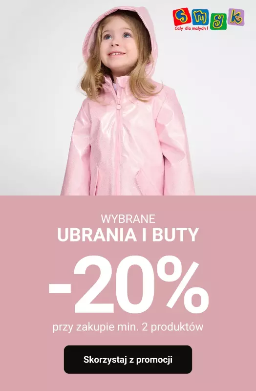 Smyk - gazetka promocyjna -20% na UBRANIA i BUTY przy zakupie min. 2 szt. od poniedziałku 22.09 do środy 24.09