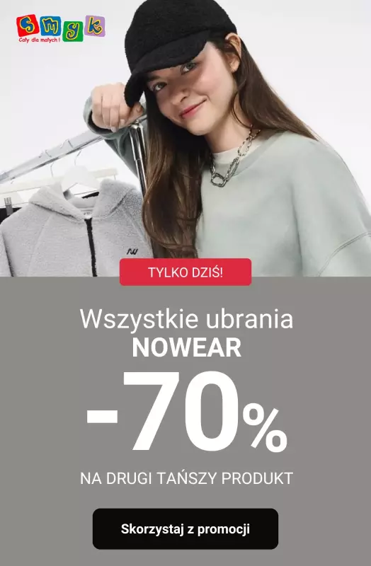 Smyk - gazetka promocyjna Tylko dziś! -70% na drugi produkt NOWEAR od wtorku 30.09 do wtorku 30.09