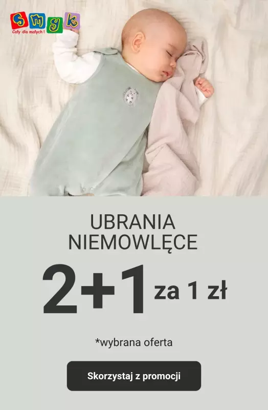 Smyk - gazetka promocyjna 2+1 za 1 zł na wybrane ubrania niemowlęce od piątku 03.10 do środy 08.10