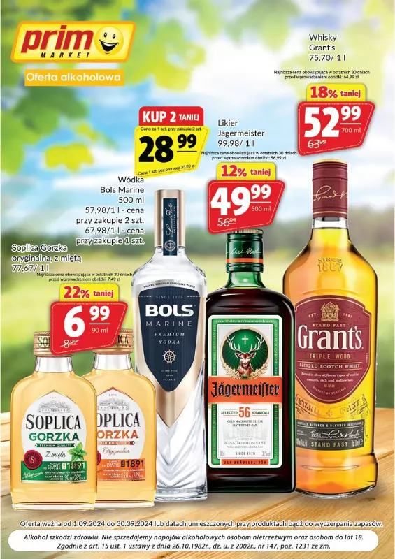 Prim Market - gazetka promocyjna Oferta alkoholowa  do poniedziałku 30.09