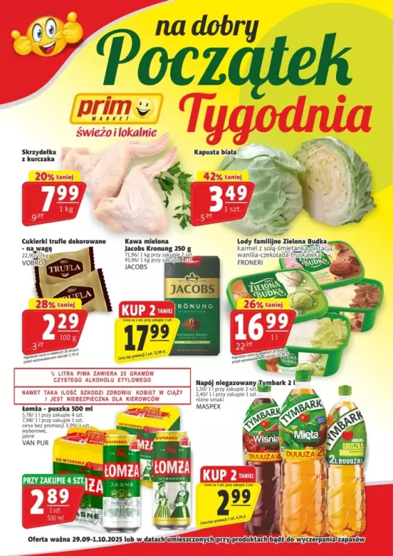 Prim Market - gazetka promocyjna Na dobry początek tygodnia od poniedziałku 29.09 do środy 01.10